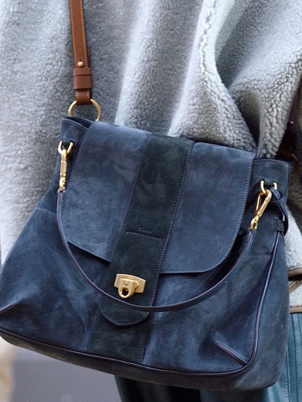Chloé Lexa Medium Suede Shoulder Bag - Navy Blue (Never Used / NWOT)